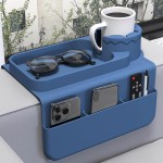 Silicone sofa armrest tray with non-slip design | Spill-proof beverage holder with side pockets for snacks and mobile phones